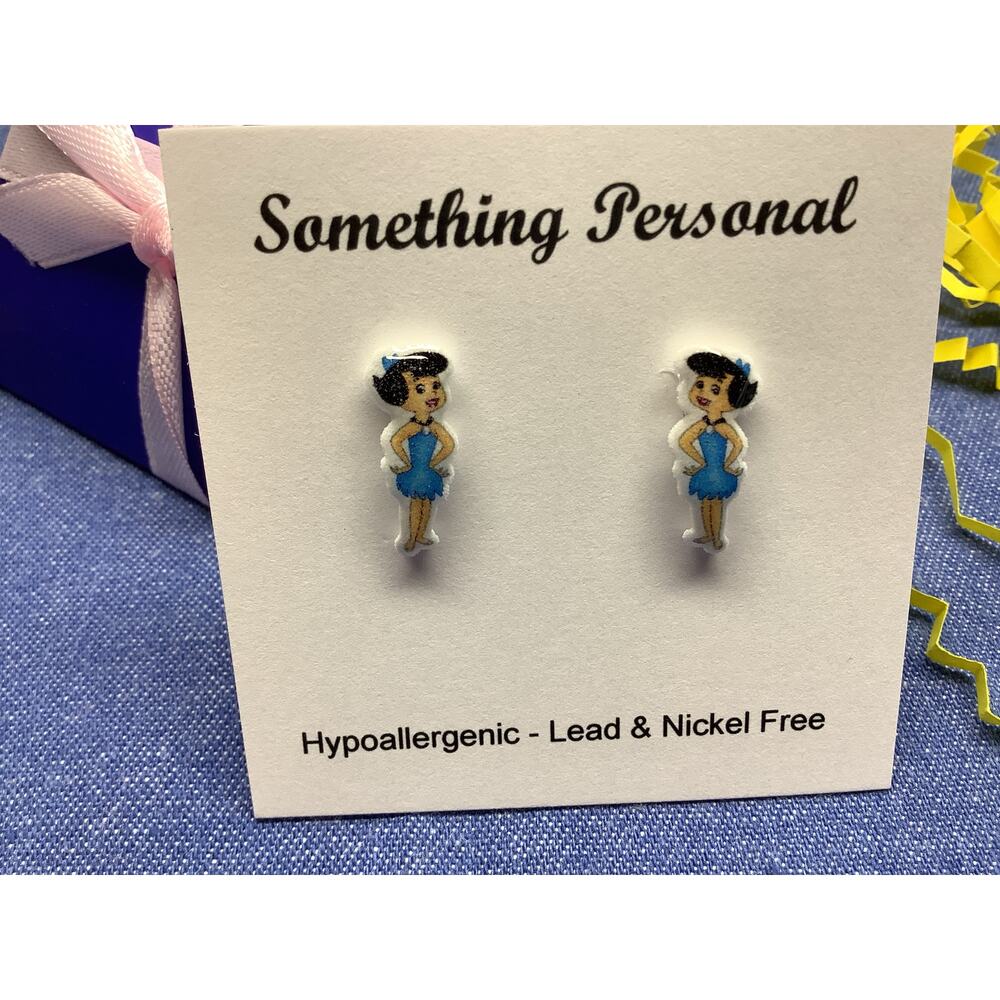 Betty Rubble - Flintstone Cartoon Inspired Stud Earrings - Gift Boxed - Chibi